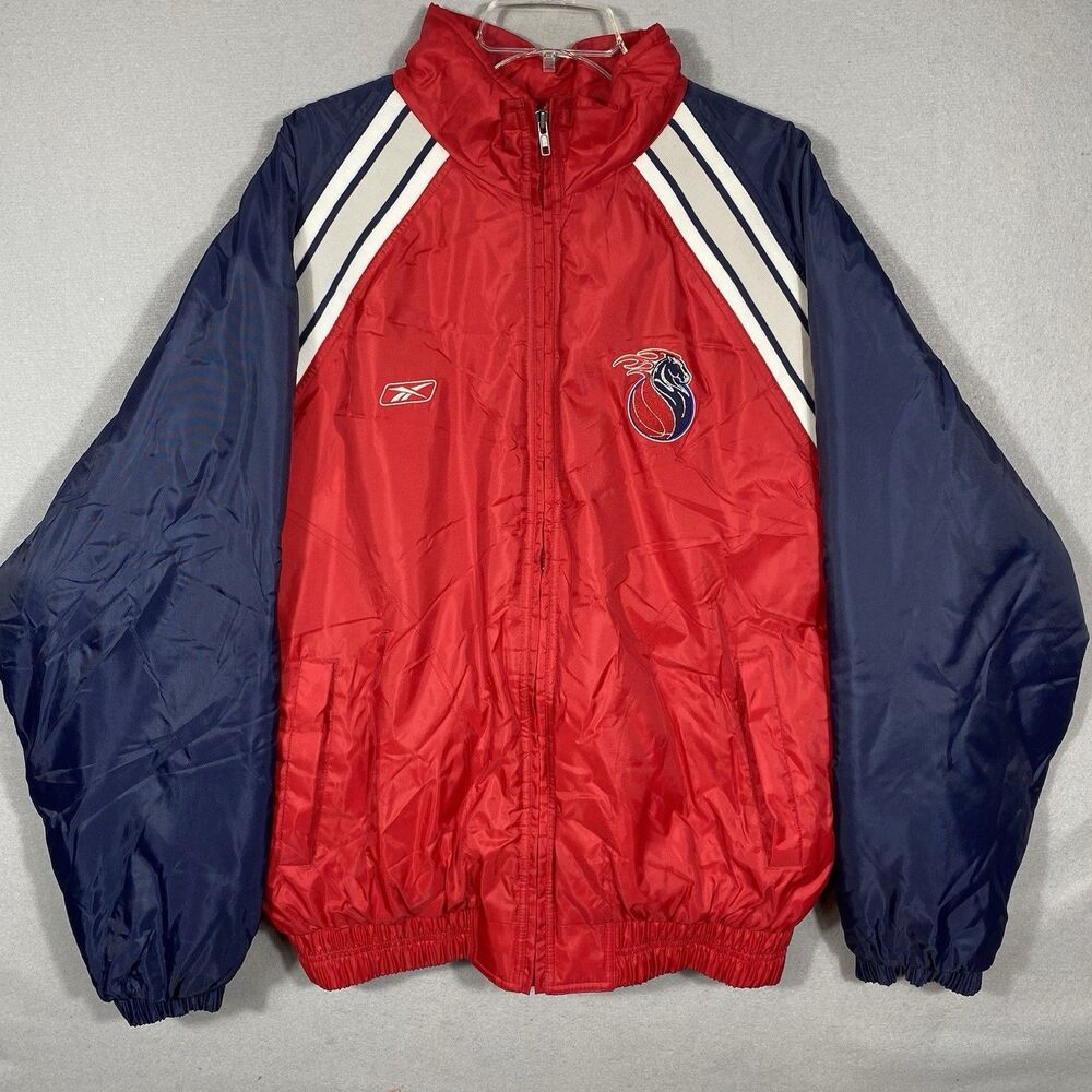 Vintage Reebok Detroit Pistons NBA Puffer Jacket Red Blue Large Flaming Horse
